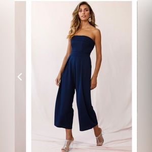 Navy Wide Leg Strapless Jumpsuit (Selfie Leslie)